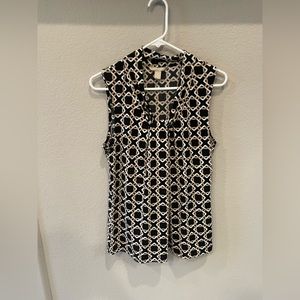 EUC Banana Republic Medium tank top with knot v neck. black with white and gold